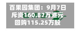 百果园集团：9月7日斥资160.87万港元回购115.25万股-第2张图片