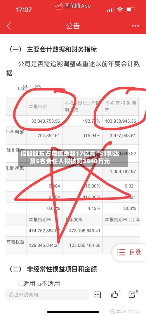 控股股东占用资金超17亿元 *ST利达及5名责任人拟被罚3840万元